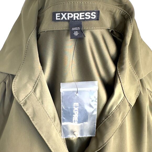 Express Green Sleeveless Button Front Zip Pockets Collared Shirt Dress Size XS - Picture 6 of 8